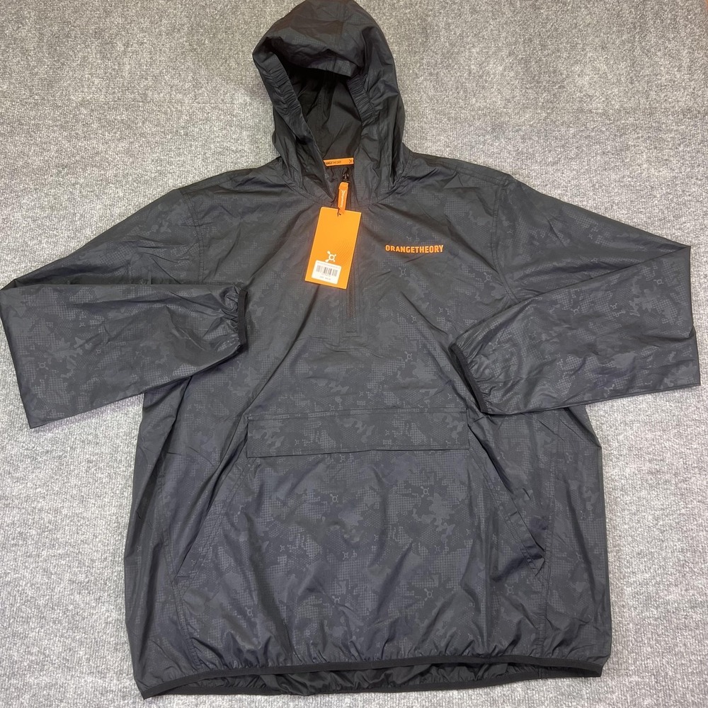 Orangetheory Jacket Mens 2XL Black Camo Hooded 1/4 Zip Lightweight Windbreaker